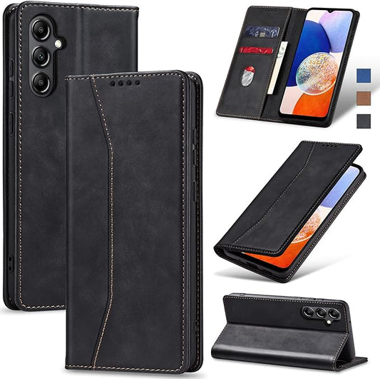 Jasonyu Flip Wallet Case for Samsung Galaxy A14 5G/4G,Leather Magnetic Folio Cover with Card Holder,Kickstand - TPU Shockproof Durable Protective Phone Case,Black