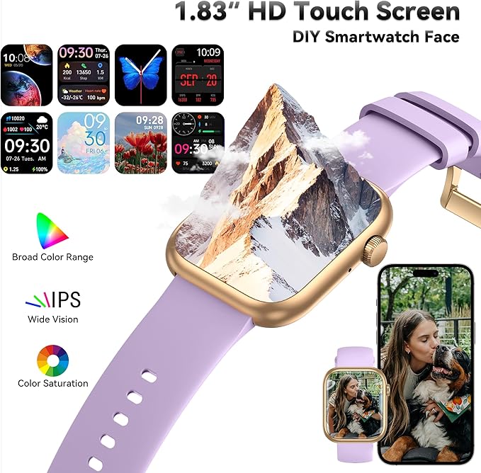 Smart Watch for Men Women, 1.83" Fitness Watch (Answer/Make Call), Smartwatch with Heart Rate/Blood Pressure, Sleep Tracker, Pedometer, 120+ Sport Modes,IP68 Waterproof Fitness Tracker for Android IOS