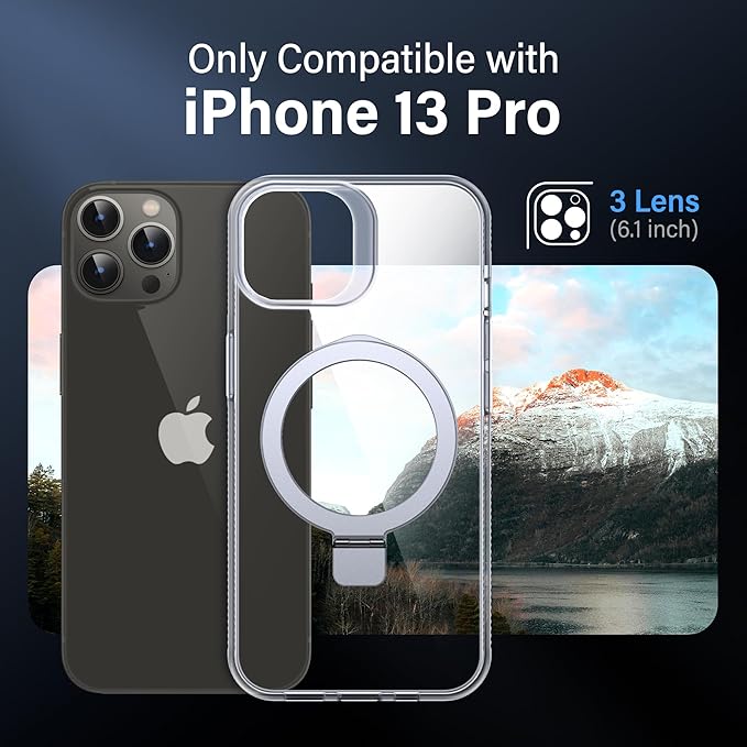 Magnetic Case for iPhone 13 Pro - [Built-in Invisible Stand] [Compatible with MagSafe] [Military Grade Drop Protection] Anti-Yellowing Hard Back Silicone Edge Cover, 6.1", Clear