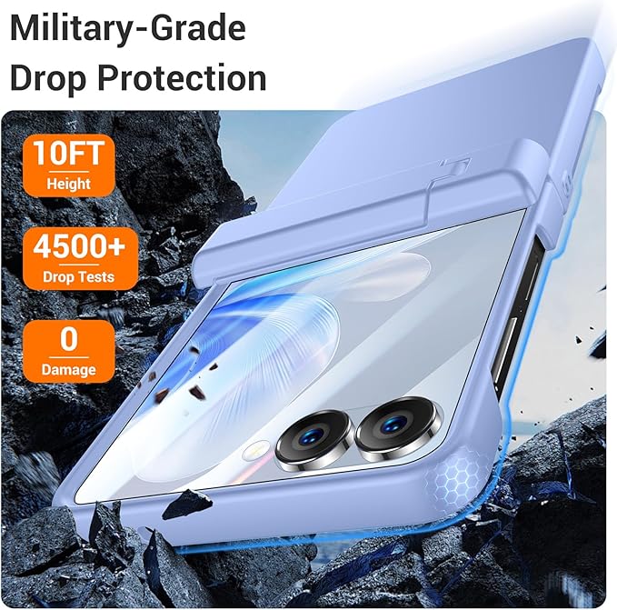 Temdan for Samsung Galaxy Z Flip 7 Case with [Built-in Front Screen Protector] [Kickstand][Hinge Protection][Hard PC] Ultra-Thin Shockproof Protective Phone Case for Galaxy Z Flip 7-LightBlue