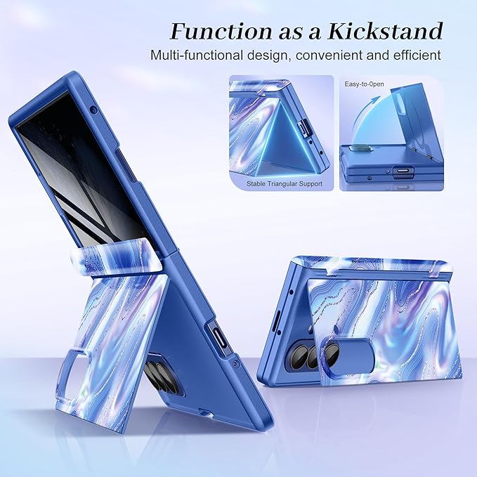 GVIEWIN for Samsung Galaxy Z Fold 7 Case with Privacy Screen Protector [Compatible with Magsafe][Built-in Kickstand] Magnetic Full-Body Hinge Protection Slim Phone Case for Z Fold 7, Aurora/Azure Blue