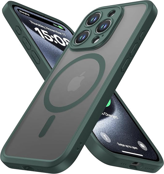ImpactStrong Magnetic Guard Designed for iPhone 15 Pro Case [Camera Protection] [Military Grade Drop Tested] [Compatible with MagSafe] Slim Translucent Matte Phone Case (6.1") - Dark Green