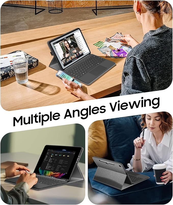 Fintie Protective Case for Microsoft Surface Pro 12 Inch (2025), Multi-Angle Viewing Portfolio Business TPU Back Cover with Pocket & Stylus Holder, Compatible with Type Cover Keyboard (Gray)