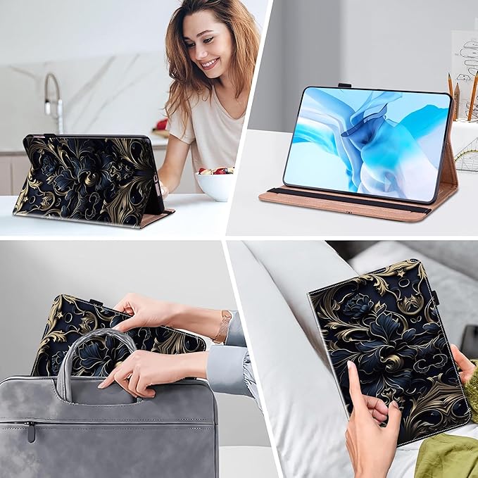 Case for Lenovo Idea Tab Pro 12.7 inch 2025 Tablet, Multi-Angle Viewing Premium PU Leather Stand Case with Elastic Strap & Card Slots/Holder for Lenovo Idea Tab Pro 12.7" - Blue Flower
