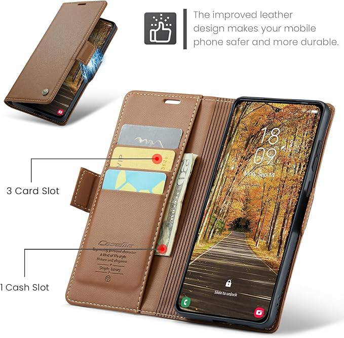 for Samsung Galaxy S25 Edge Case, Premium PU Leather Wallet Case Flip Cover with [RFID Blocking][Card Holder][Stand Function] Shockproof Protective for Samsung Galaxy S25 Edge, Brown