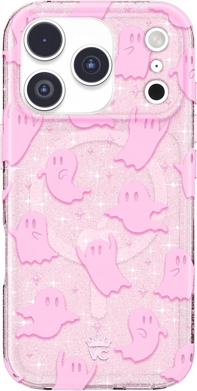 VELVET CAVIAR Case for iPhone 17 Pro | Compatible with MagSafe | 10ft Drop Tested | Protective Halloween Cases | Ghosted Pink Glitter