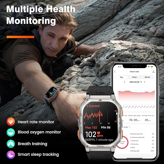 KOSPET Tank M3 Ultra Smart Watch with GPS, 5ATM Waterproof, Compass, Altitude, Air Pressure, Extra Large Battery, Full Stainless Steel, Bluetooth Call, 1.96'' AMOLED Always-on Display, AI Voice