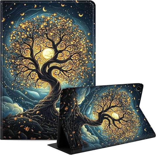 Case for Samsung Galaxy Tab A9 8.7-Inch 2023, Slim PU Leather Stand Cover with Auto Wake/Sleep, Multi-Angle Viewing & Shockproof, Glowing Tree