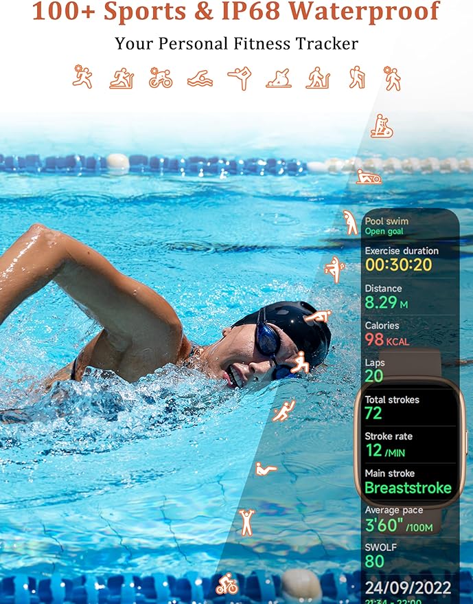 Smart Watch, Alexa Built-in, Answer/Make Calls 44mm Smartwatch Women Men, 1.83" Sports Watch IP68 Waterproof, Heart Rate SpO2 Sleep Stress Monitor, Step Counter Watch for Android & iOS Phone