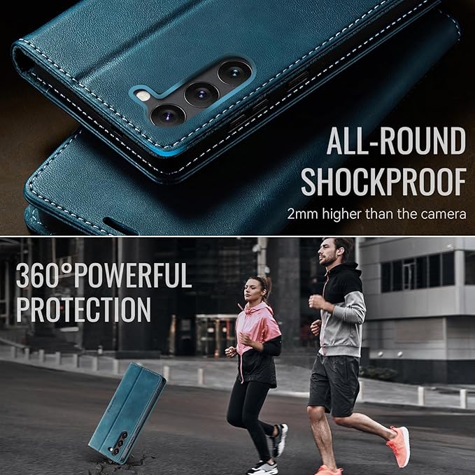 Wallet Case for Samsung Galaxy S23 5G Leather Wallet Flip Cover with Card Holder, Kickstand, Magnetic Closure, RFID Blocking TPU Shockproof Phone Case Compatible with Galaxy S23, Blue-Green