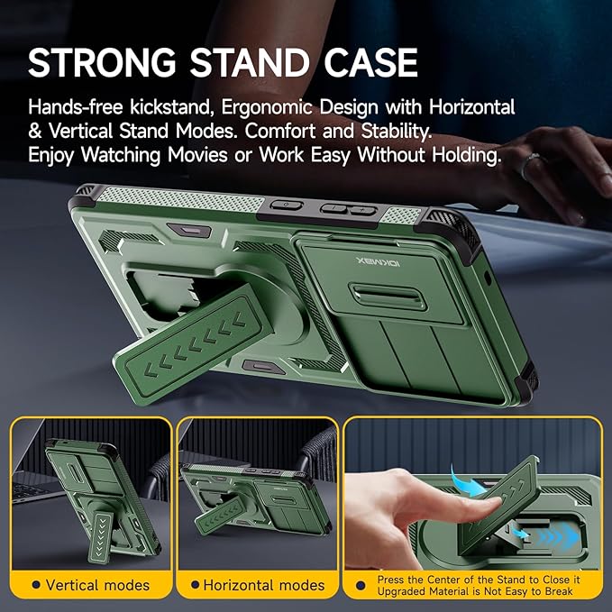 for Samsung Galaxy S25 Ultra Case with 2*Screen Protector, Slide Camera Cover, Kickstand, Lanyard Strap, Military Grade Shockproof Protective Heavy Duty Non-Slip for S25 Ultra Case-6.9'', Green