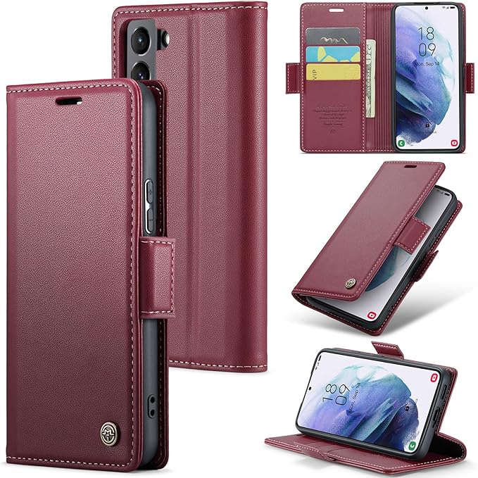 Case for Samsung Galaxy S21 Wallet Case, RFID Blocking PU Leather Flip Folio Cover Card Holder Kickstand Shockproof Phone Case Compatible with Samsung Galaxy S21, Red