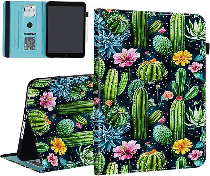 Case for Samsung Galaxy Tab S9 FE 5G 10.9 Inch/Galaxy Tab S9 11 Inch 2023,Card Slot PU Leather TPU Case Pen Holder Auto Wake Sleep,Cute Cactus