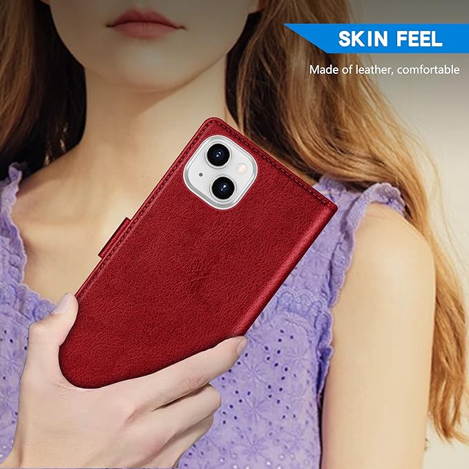 ZZXX for iPhone 14 Plus Wallet Case with [RFID Blocking] Card Slot Kickstand Magnetic Closure Leather Flip Fold Protective Phone Case for iPhone 14 Plus Case Wallet(Red-6.7 inch)