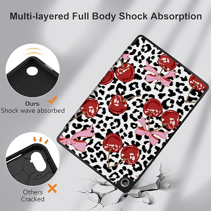 MEEgoodo Case for Samsung Galaxy Tab A9 Plus 11 inch Cover 2024 2023 with S Pen Holder, A9+ Smart Tablet Cases with Leather Trifold Stand+Soft TPU Back Shell+Smart Auto Wake/Sleep, Leopard & Cherry