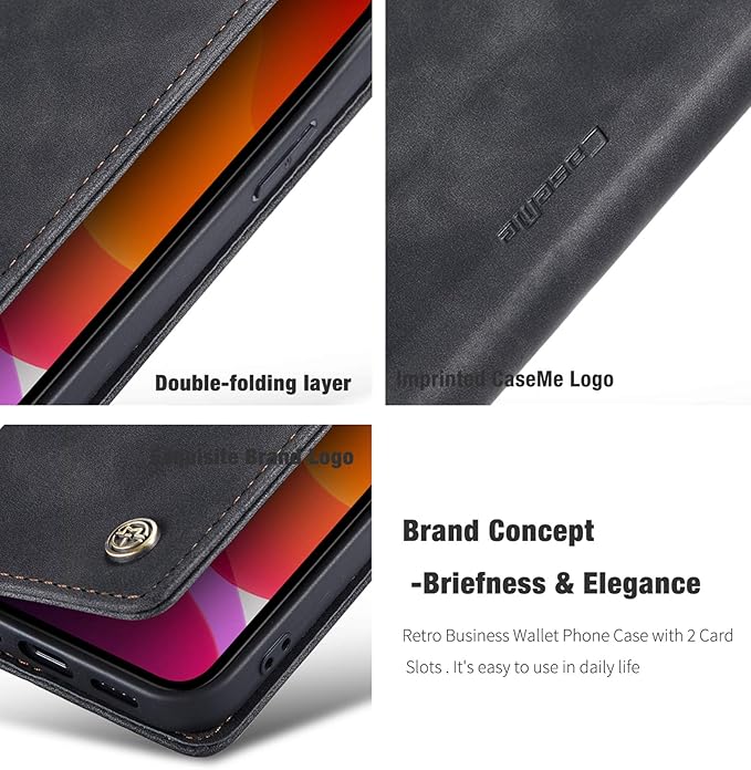 for iPhone 12 Pro Max Case, Flip Wallet Leather Case with Card Holder Magnetic Closure Shockproof Kickstand Protective Phone Cases Cover for iPhone 12 Pro Max, Black