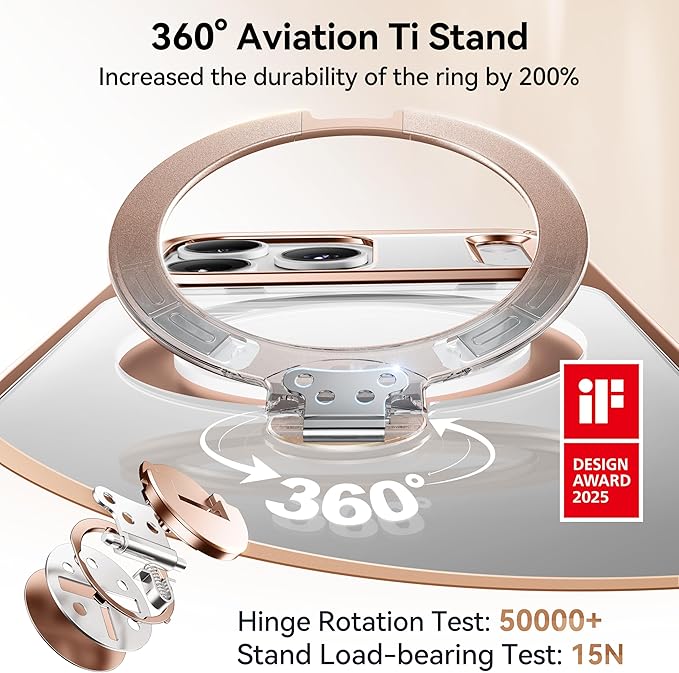 CASEKOO Rose Gold for iPhone 17 Pro Max Case with 360 Spin Magnetic Stand [Fit for MagSafe][17FT Military Protection] Slim Polished for iPhone 17 Pro Max Case with Stand 6.9'', Rose Gold