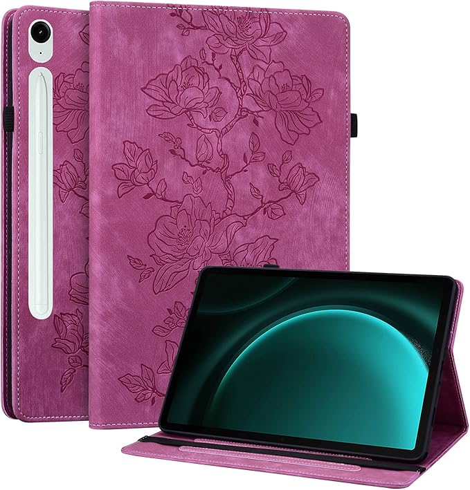Case for Samsung Galaxy Tab S10 Lite/S10 FE/S9 FE 5G 10.9 Inch/Tab S9 11 Inch, Slim PU Leather Folio Cover with Multi-Angle Stand and Pen Holder, Rose