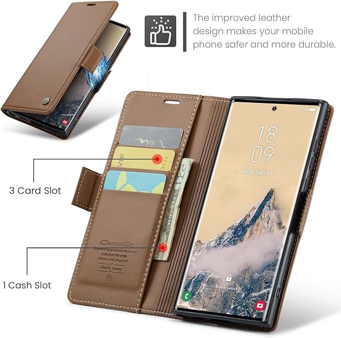 for Samsung Galaxy S25 Ultra Case, Premium PU Leather Wallet Case Flip Cover with [RFID Blocking][Card Holder][Stand Function] Shockproof Protective for Samsung Galaxy S25 Ultra, Brown