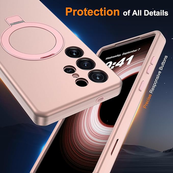 Designed for Samsung Galaxy S25 Ultra Case with Magnetic Ring Stand [Compatible with Mag-Safe][Military Grade Drop Protection][Build in Kickstand] S25 Ultra Phone Case 6.9",Rose Gold