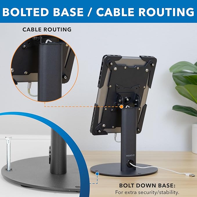 Mount-It! Universal Tablet Stand with Tilt, Anti-Theft Retail iPad POS Kiosk Stand, Fits Tablets from 9.7" to 13" Screen Size, 90° Rotation for Portrait and Horizontal Viewing, Durable Steel, Black