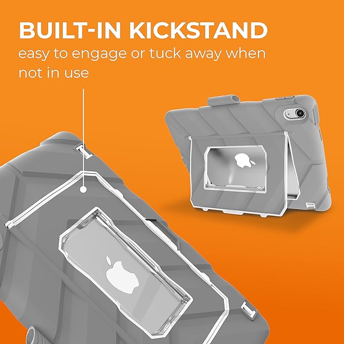 Gumdrop Hideaway iPad Case w/Stand Fits iPad 11th Generation |A16| & 10th Gen Rugged Shockproof Reliable & Drop Tested for Kids K-12 Students Teachers Classrooms & School Use - Gray