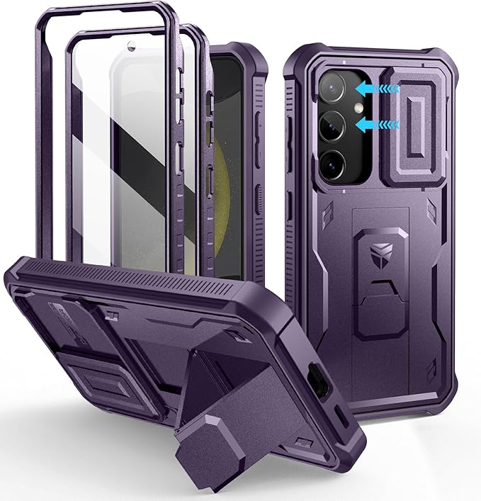 Dexnor for Samsung Galaxy S24 Case with Built-in Slide Camera Cover & Screen Protector & Kickstand, Heavy-Duty Shockproof Rugged Case Full-Body Bumper Protective Cover for Galaxy S24 (2024),Purple
