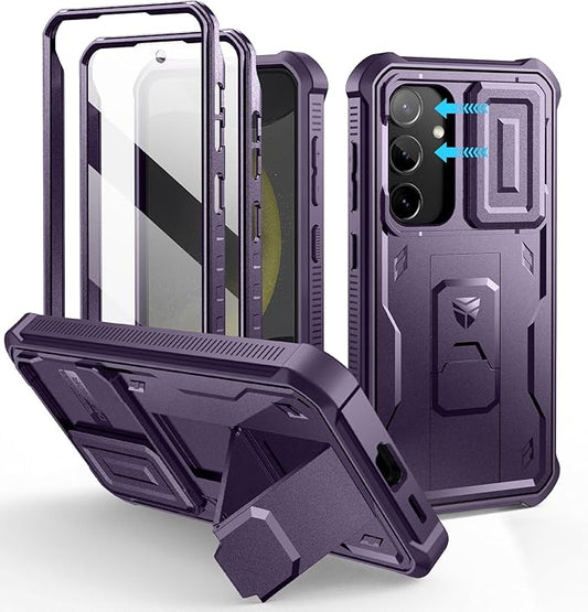 Dexnor for Samsung Galaxy S24 Case with Built-in Slide Camera Cover & Screen Protector & Kickstand, Heavy-Duty Shockproof Rugged Case Full-Body Bumper Protective Cover for Galaxy S24 (2024),Purple