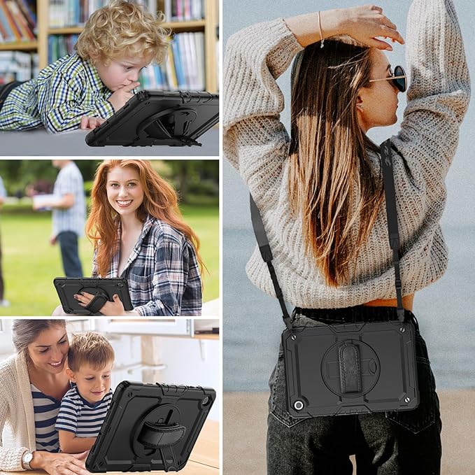 HXCASEAC Case for Samsung Galaxy Tab A8 10.5 inch, Protective with Screen Protector/Hand Strap/Pen Holder, Sturdy Shockproof A8 Tablet Case 2022 SM-X200/X205/X20 - Black