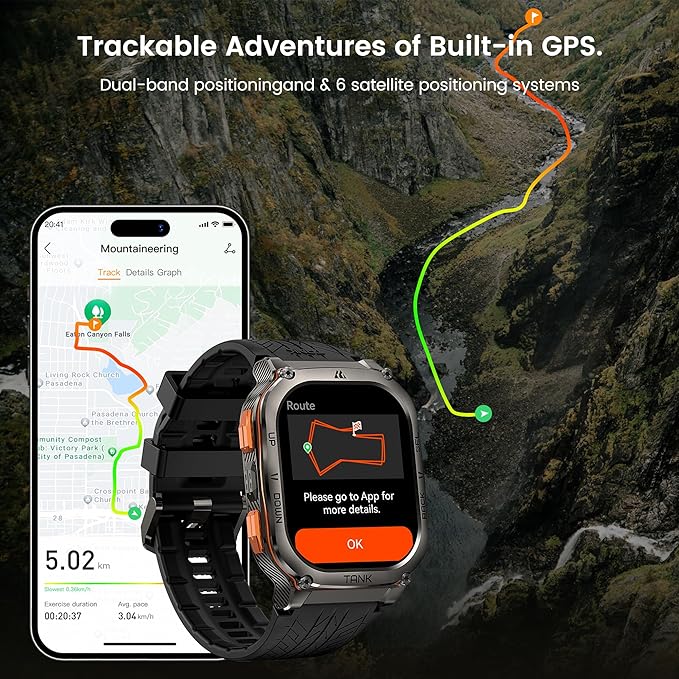 KOSPET Tank M3 Ultra Smart Watch with GPS, 50M Waterproof, Compass, Altitude, Air Pressure, 480mAh Extra Large Battery, Full Stainless Steel, Bluetooth Call, 1.96'' AMOLED Always-on Display, AI Voice