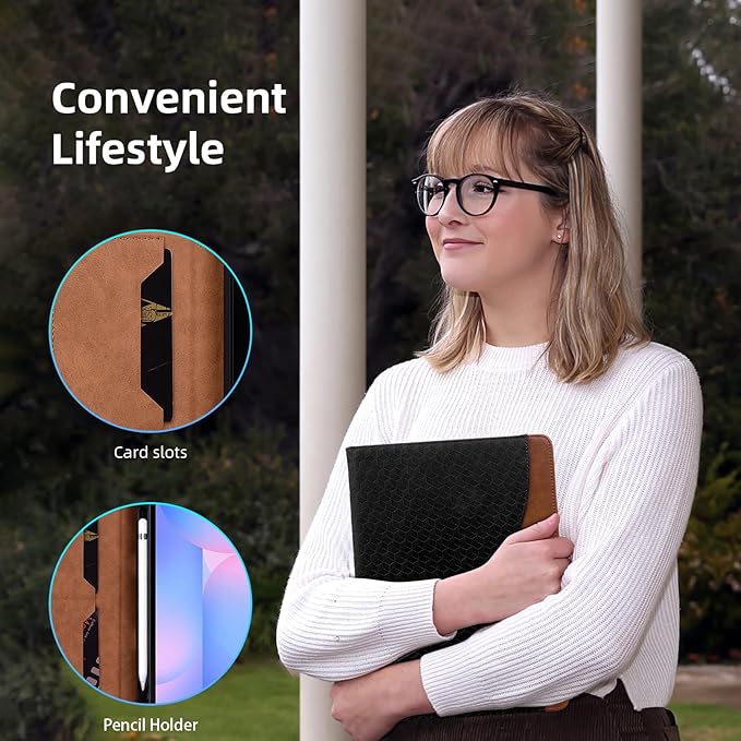 Case for Samsung Galaxy Tab S10 Fe Plus 13.1" 2025, PU Leather Folio Business Protective, Multi-Angle Viewing Stand with Front Pocket, Hand Strap for Galaxy S10 FE+ Black