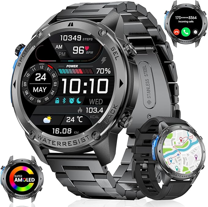 GPS Smart Watch for Men(Answer/Make Call),6 Satellite Positioning/Compass,50M Waterproof,600mAh Extra-large battery,1.43" AMOLED,170 Fitness Sports Modes/Heart Rate/SpO2/pedometer for Android/iOS