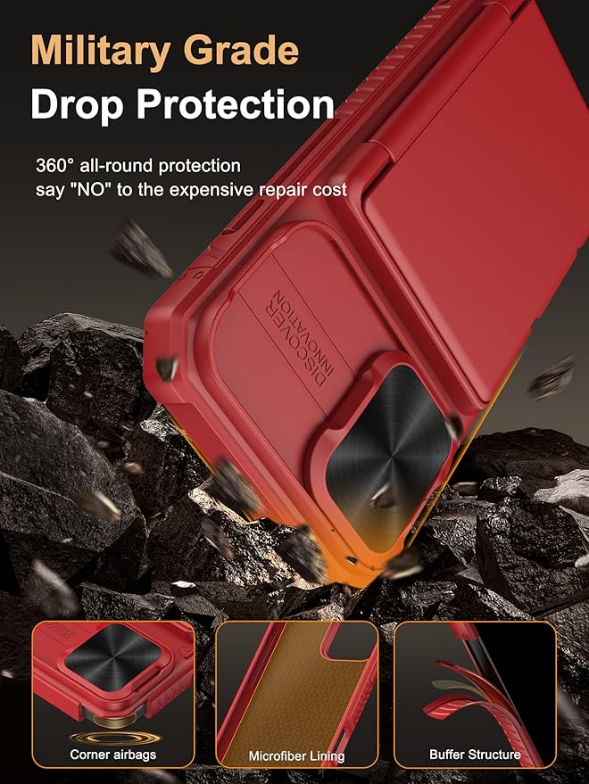 Vihibii for iPhone 16 Wallet Case with Card Holder (4 Cards) [RFID Blocking] & Slide Camera Cover & Raised Edges Protect Screen, Shockproof Rugged Phone Cover for iPhone 16 6.1" 2024, Red