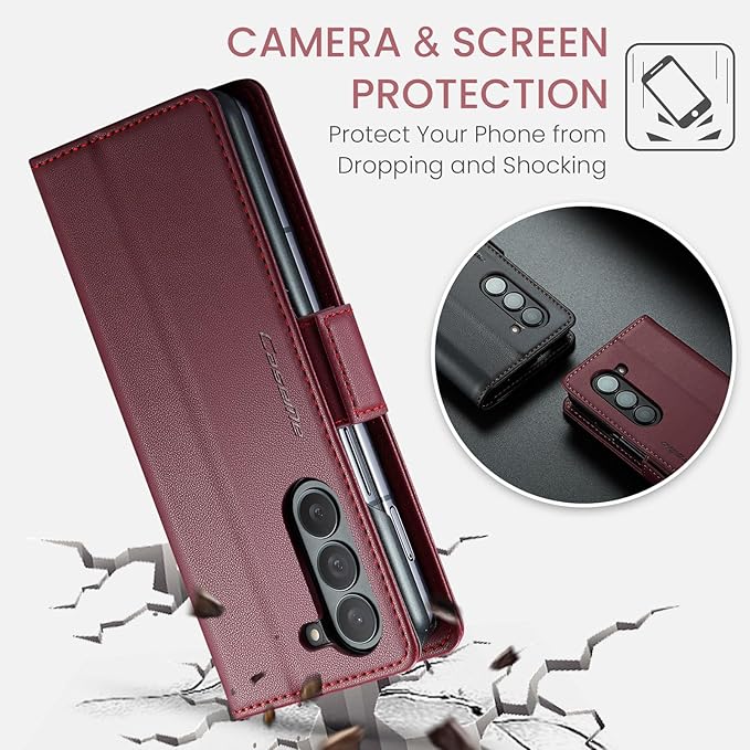 for Samsung Galaxy Z Fold 5 Case, Premium PU Leather Wallet Case Flip Cover with [RFID Blocking][Card Holder][Stand Function] Shockproof Protective for Samsung Galaxy Z Fold 5, Red