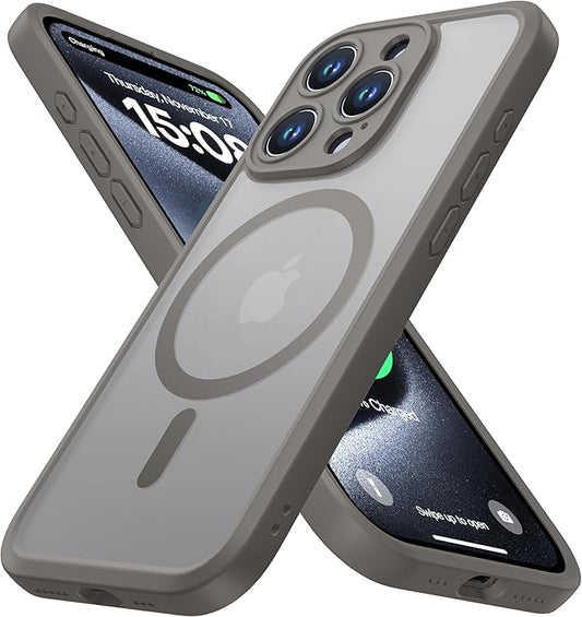 ImpactStrong Magnetic Guard Designed for iPhone 15 Pro Case [Camera Protection] [Military Grade Drop Tested] [Compatible with MagSafe] Slim Translucent Matte Phone Case (6.1") - Gray