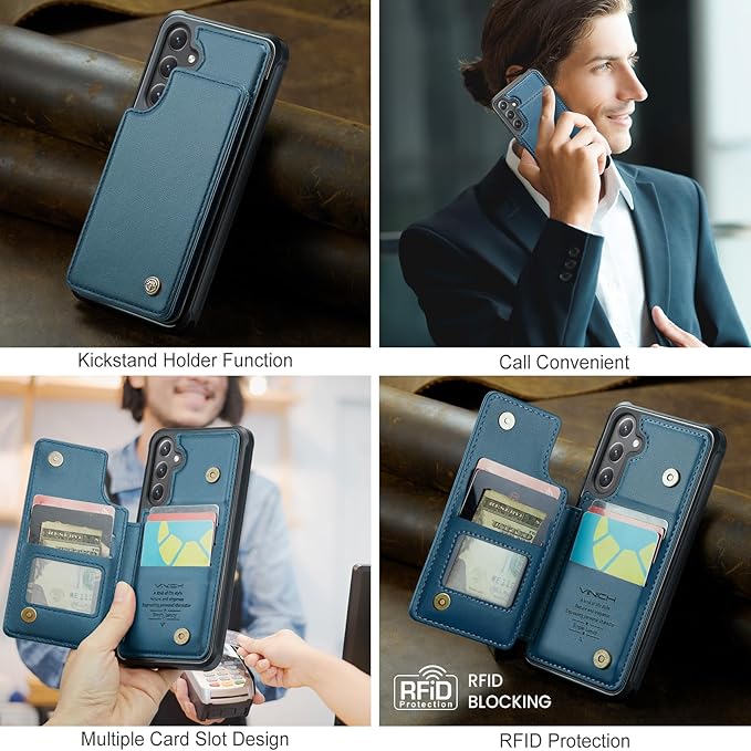 Vinich for Samsung Galaxy S24 Plus Wallet Case with Card Holder, RFID Blocking Credit Slots Kickstand Shockproof Phone Cover for Women Men, Blue