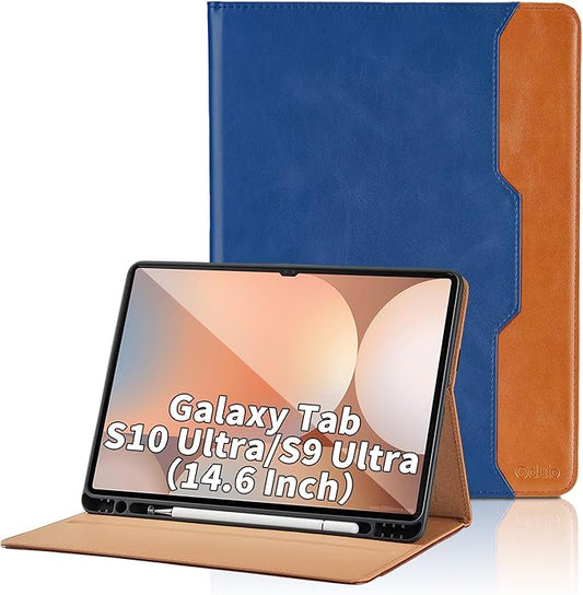 Case for Samsung Galaxy Tab S10 Ultra 2024/S9 Ultra 2023 14.6-Inch, Model SM-X920/X926B/X910/X916B, PU Leather Business Folio Cover with S Pen Holder and Pocket, Blue