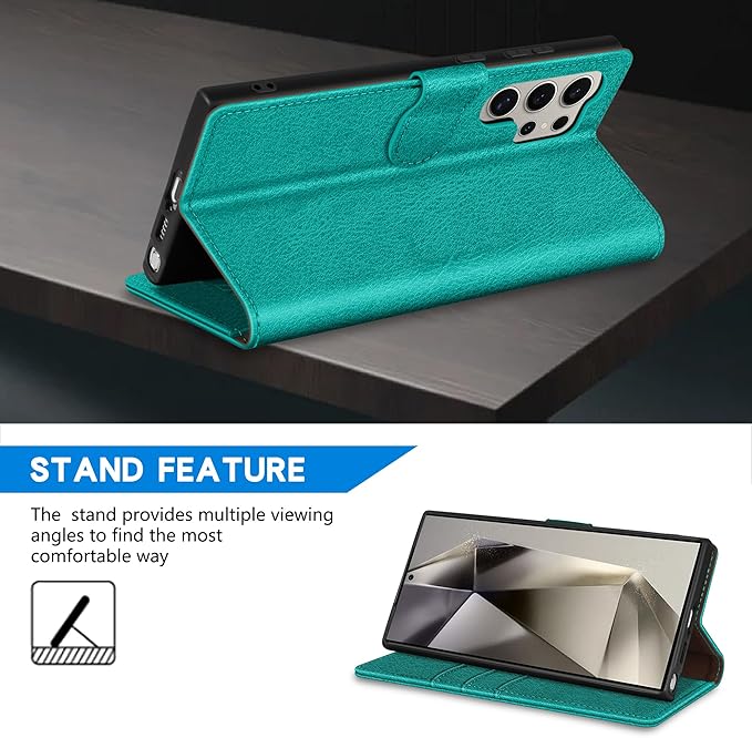 ZZXX for Samsung Galaxy S25 Ultra Wallet Case with [RFID Blocking] Card Slot Kickstand Magnetic Closure Leather Flip Fold Protective Phone Case for Galaxy S25 Ultra 5G Case Wallet(Lake Blue-6.8 inch)