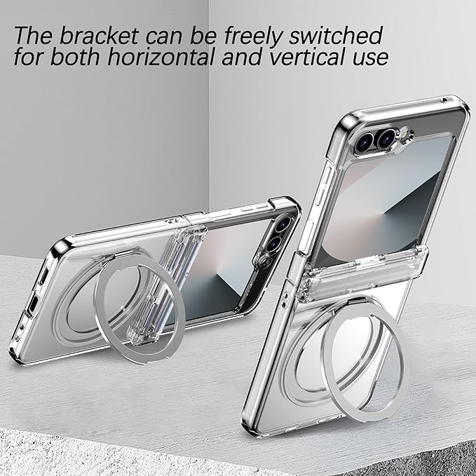 Magnetic Case for Samsung Galaxy Z Flip 6 Compatible with Magsafe, Built-in Kickstand & TPU Hinge Protection Flip 6 Case, Matte PC Cover Ultra Shockproof Phone Case for Z Flip6 (Clear)