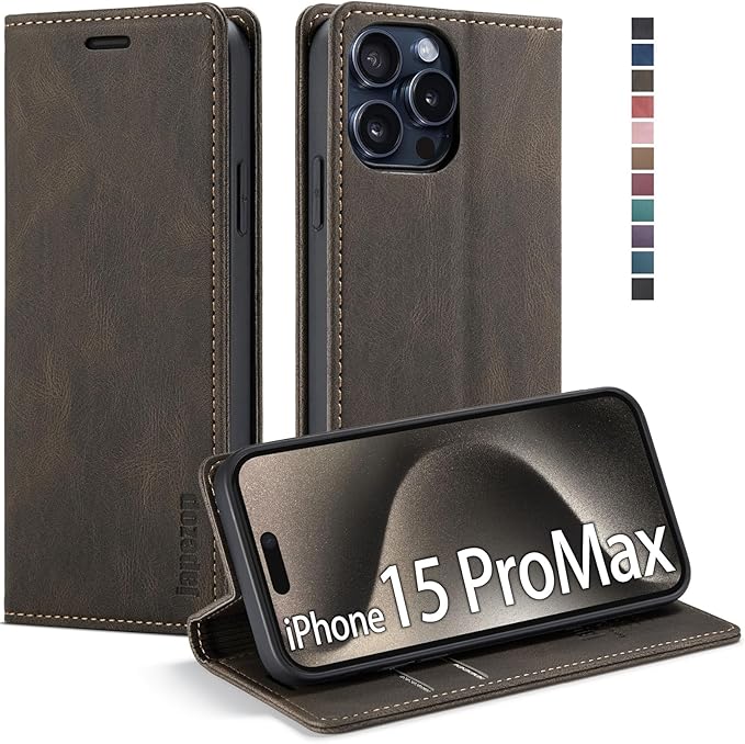 japezop iPhone 15 Pro Max 5G Wallet Case with [RFID Blocking],Card Holder Kickstand Magnetic,Leather Flip Case Wallet for iPhone 15 Pro Max 5G 6.7 Inch(Coffee)