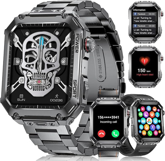 LIGE Military Smart Watches for Men, 1.96'' HD Screen Smartwatch with Answer Make Call, Metal Smart Watch for iOS Android Phone, Fitness Tracker with Heart Rate Sleep Monitor, 5ATM Waterproof