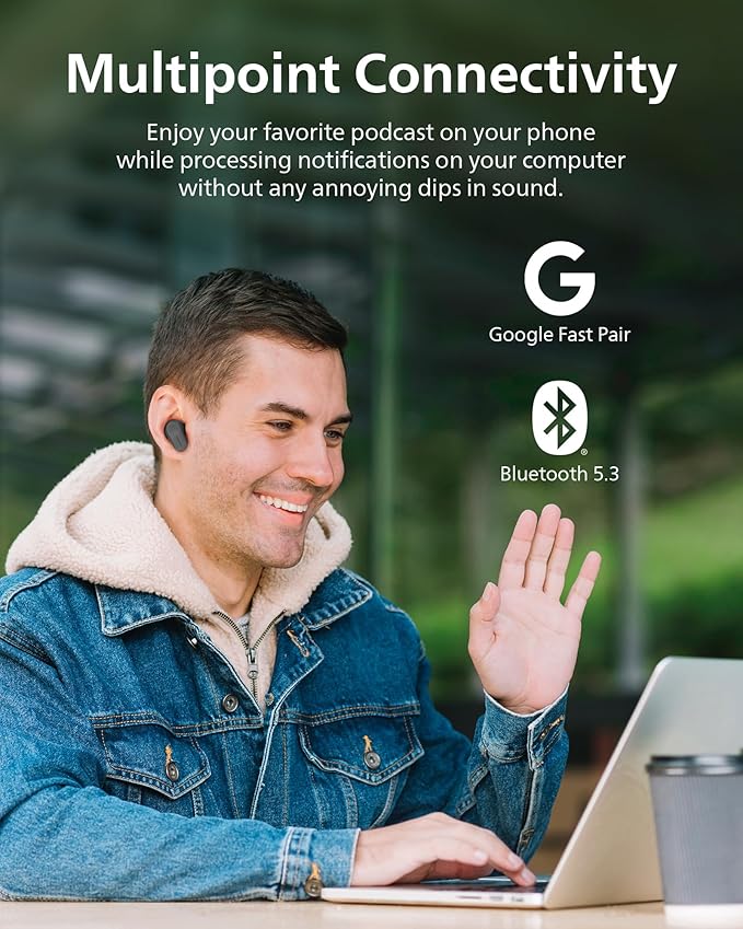 PHILIPS TAT3519 Wireless Earbuds,True Wireless Headphones with Noise Canceling Pro,Dynamic Bass,Clear Call,24 H Battery Life,Fast Charging,Bluetooth 5.3,IPX4,App/Touch Control,Black