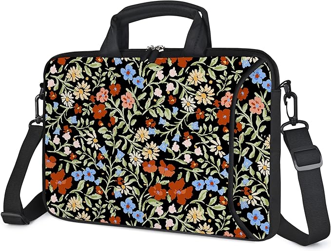 RICHEN 14 15 15.4 15.6 inch Laptop Shoulder Bag Messenger Bag Notebook Handle Sleeve Neoprene Carrying Case with Accessories Pocket (14-15.6 inch, Flowers2)