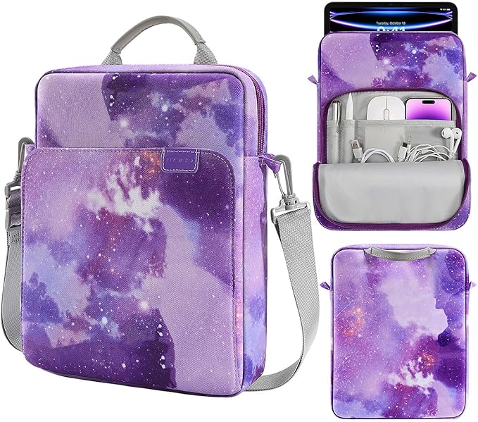 MoKo 9-11 Inch Tablet Sleeve Bag Handle Carrying Case with Shoulder Strap Fits 11inch iPad Air M3, iPad A16 2025, iPadPro 11", iPad109/8/7th Gen 10.2, Air 5/4th 10.9, Tab S8/S9 11",Purple Starry