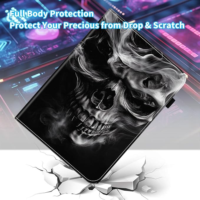 Case for Samsung Galaxy Tab A9 Plus/A9+ 5G 11 Inch 2023 Model (SM-X210/X216/X218),Card Slot PU Leather TPU Case Pen Holder Auto Wake Sleep,Smoke Skull