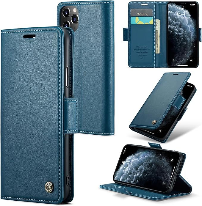 for iPhone 11 Pro Case, Premium PU Leather Wallet Case Flip Cover with [RFID Blocking][Card Holder][Stand Function] Shockproof Protective for iPhone 11 Pro 5.8", Blue