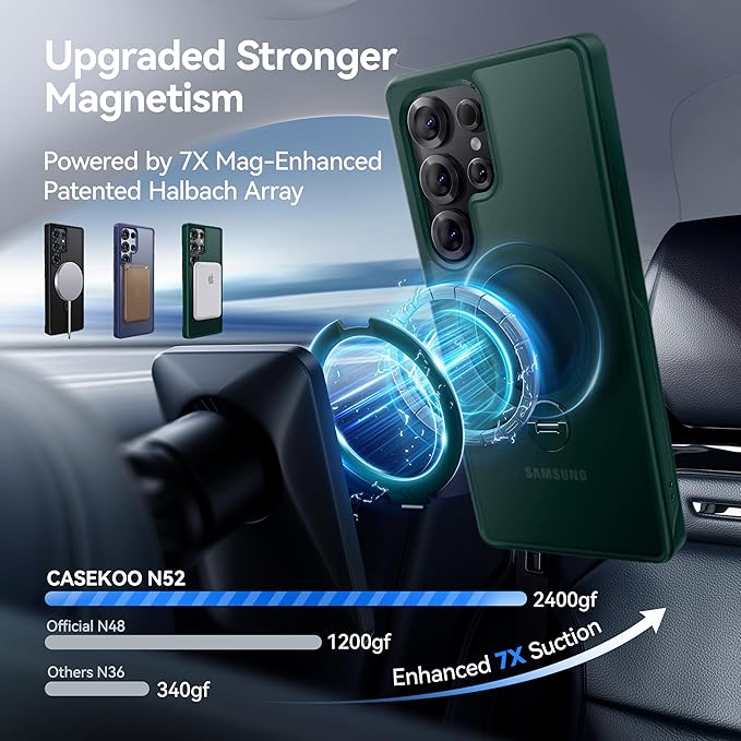CASEKOO Patented 360° Spin Magnetic Stand for Samsung Galaxy S25 Ultra Case [18FT Military Drop Protection] [Compatible with MagSafe] Matte Translucent Slim S25 Ultra Case 6.9'' 2025, Green