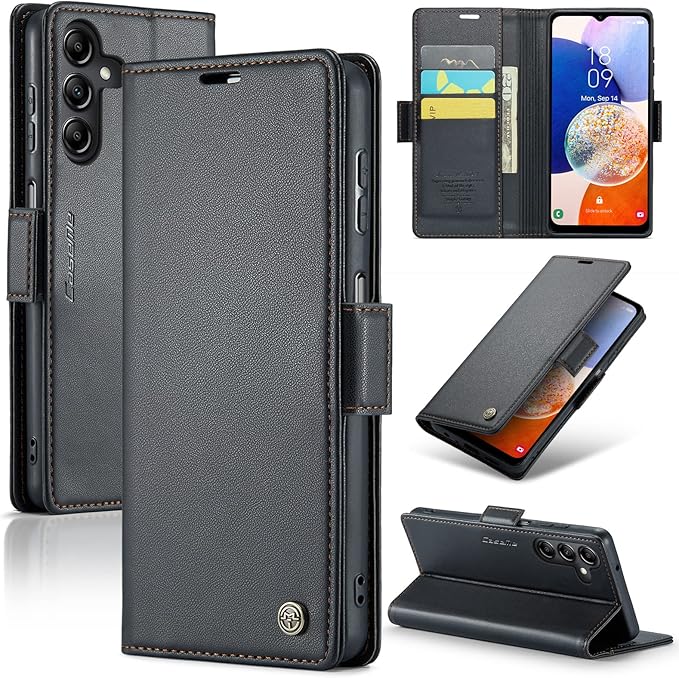 for Samsung Galaxy A14 4G/5G Case, Premium PU Leather Wallet Case Flip Cover with [RFID Blocking][Card Holder][Stand Function] Shockproof Protective for Samsung Galaxy A14, Black