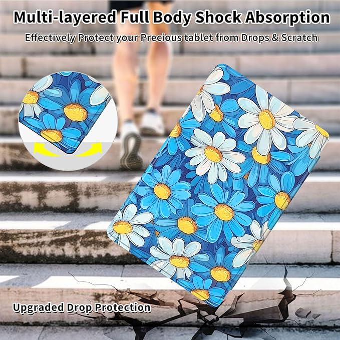 Case for 12.4 inch Galaxy Tab S10 Plus Case (2024), Galaxy Tab S9 Plus Case (2023), 360 Degree Rotating Folio Stand Smart PU Leather Cover, Auto Sleep/Wake, Blue Daisies