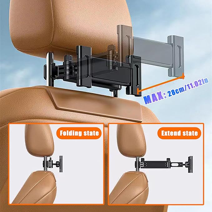 2026 Car Headrest Tablet Holder 2 Pack, (3 in 1 Extension Arm) Tablet Mount for Car Backseat, for Phone iPad Pro Air Mini Galaxy, 5.3-10.6", Fits Larger Tablets (If Short Side ≤10.6") - Black